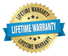 A gold and blue seal that says lifetime warranty.